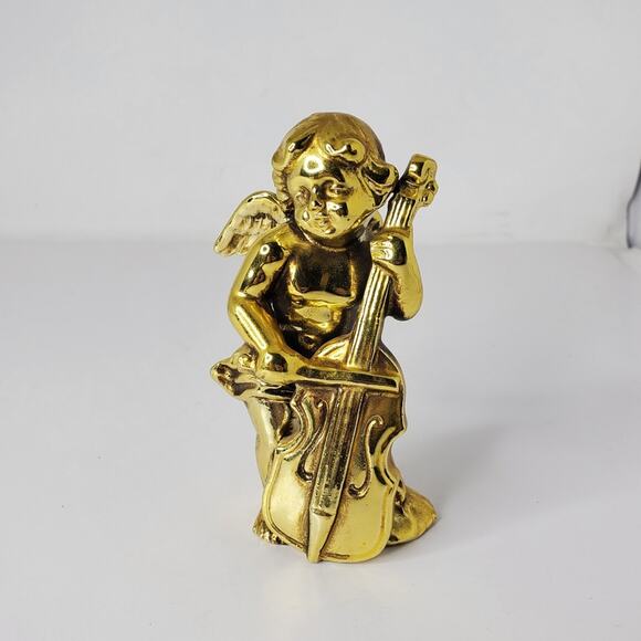 Vintage Gold Painted Cherubs angles musically instruments gold plated Japan - Picture 3 of 11